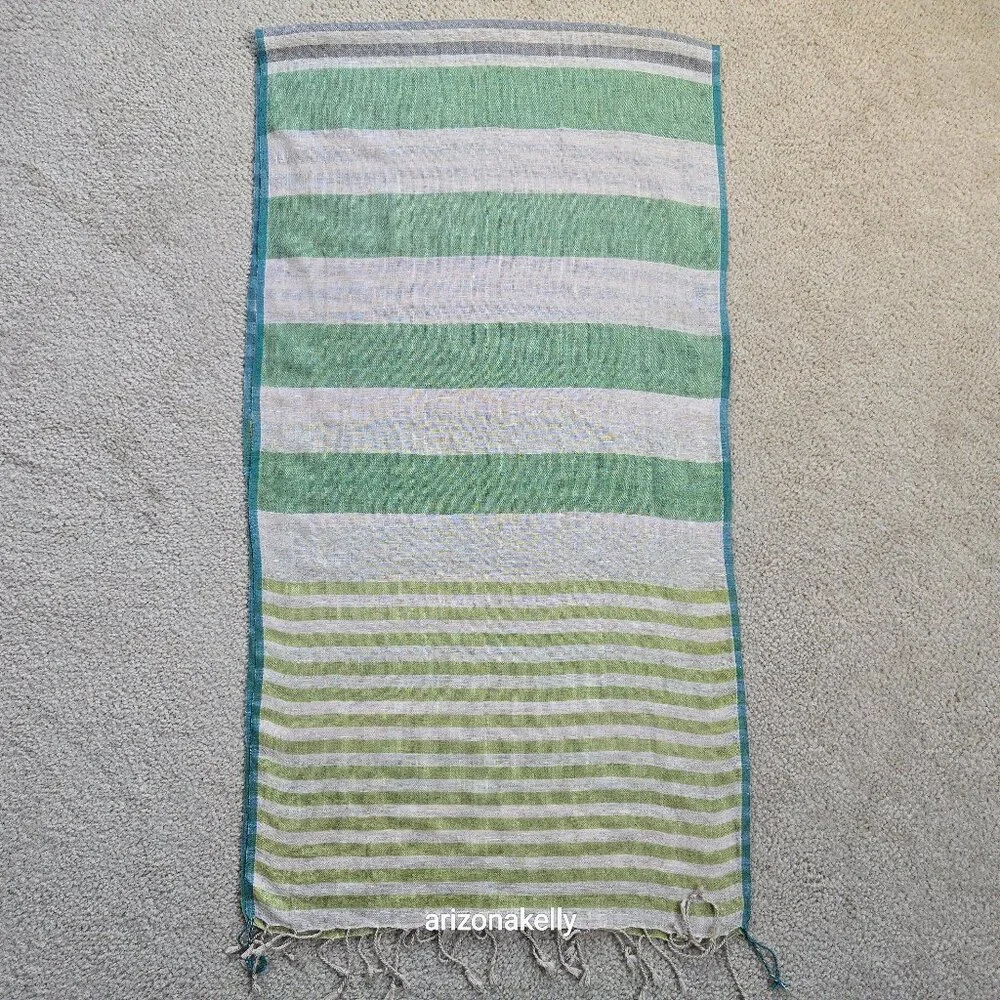 NWOT Linen Gudrun Sjödén Scarf Green Grey Sweden Scandinavian